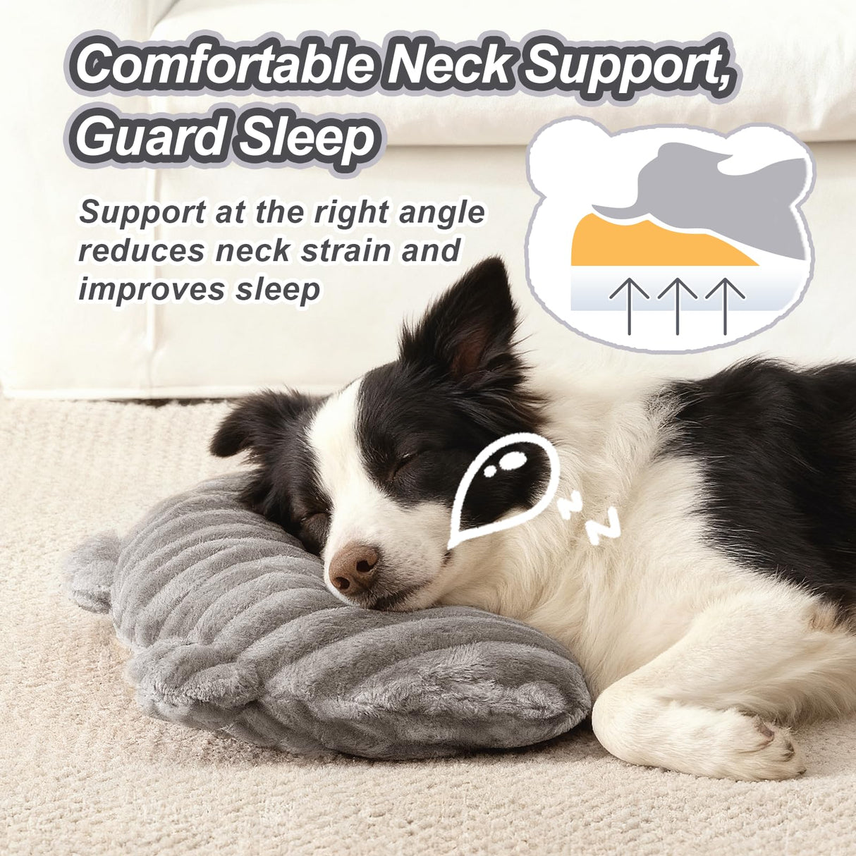 Jiupety Dog Calming Pillow, Soft and Neck-Friendly, Washable Pet Neck Pillows for Small Medium Large Dogs and Cats, 17" x 10", Gray