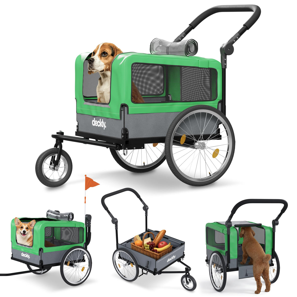 Deckly 4in1 Dog Bike Trailer - Dog Bicycle Trailer Attachment with 88lb Max Weight, Smooth Rolling Wheels Stroller - Pet Bike Carrier for Dogs, Versatile Pulling Cart for Cargo & Small/Large Dogs