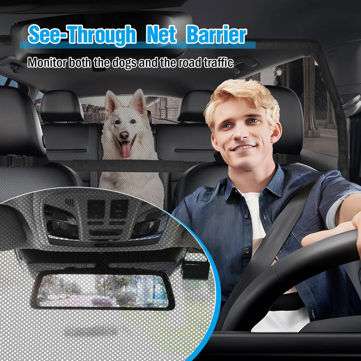 Feestars Dog Barrier for SUV Truck,56" Car Divider for Pet, SUV Dog Barrier for Cargo Area,Back Seat Car Gate with See Through Net Mesh