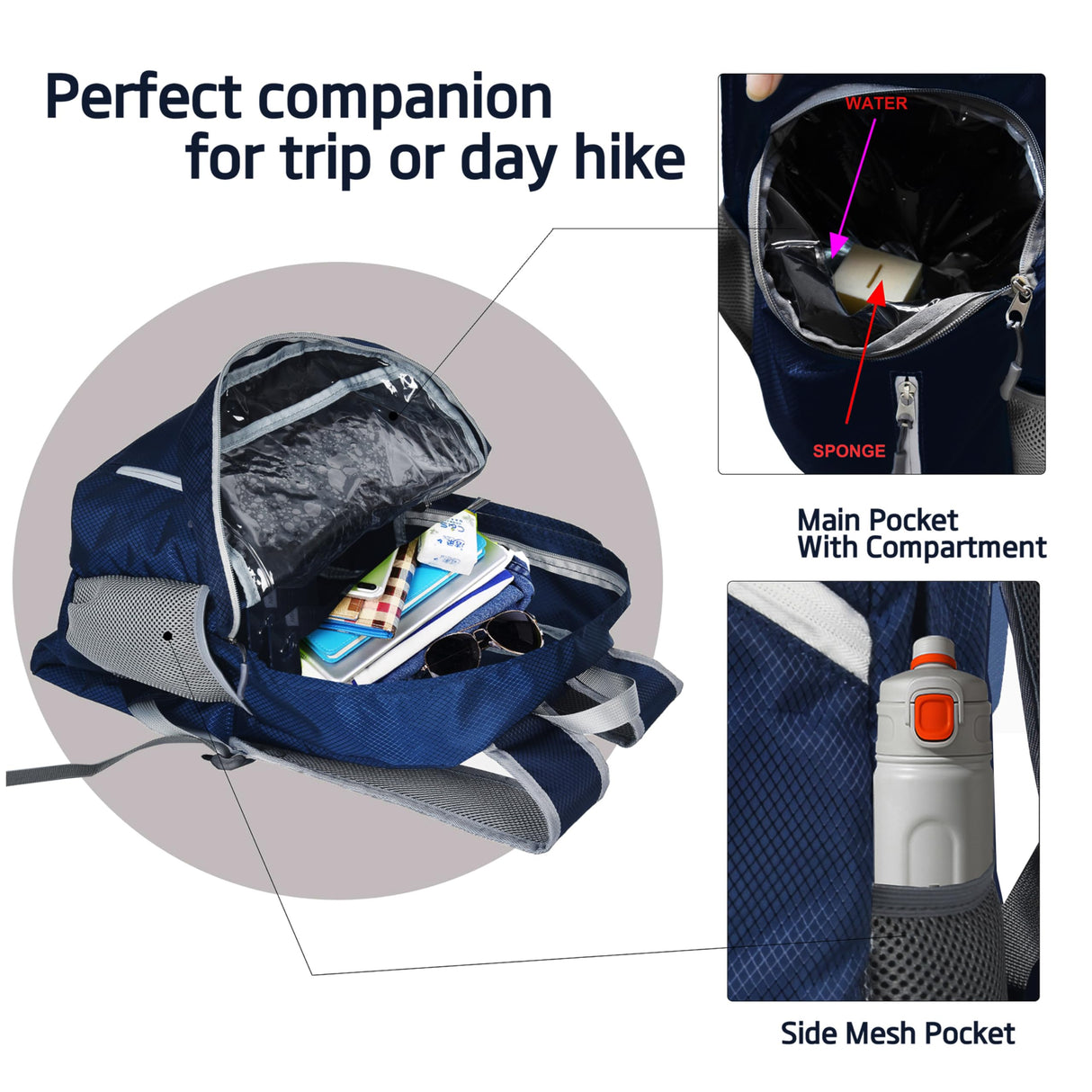 BEMYGREENBAG 35L Foldable Waterproof Backpack For Outdoor Sports With Inside Wet Clothes Compartment Packable For Multiple Uses Ultra Lightweight Ideal For Hiking Men And Women Travel(Dark Blue)