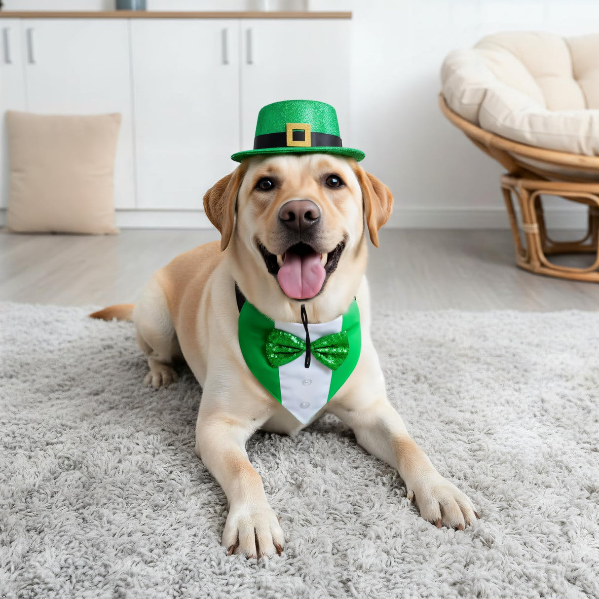 JOJFOUK St. Patrick's Day Dog Costume, Small Size Adjustable Festive Outfit with Bow Tie & Hat Porch Goose Outfit,Dog St Patrick's Day Costume for Parties, Parades, Photos