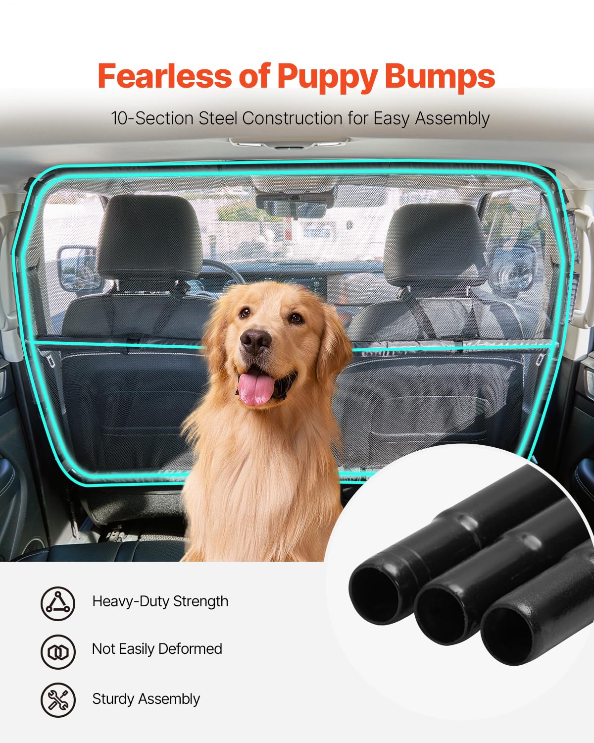 VEVOR Dog Car Barrier, 56" Wide Car Divider for Front Seats Installation, Vehicle Pet Barrier with See Through Net Mesh, Universal-Fit Dog Car Barrier for Full-Size Sedans, Trucks, and SUVs, Black