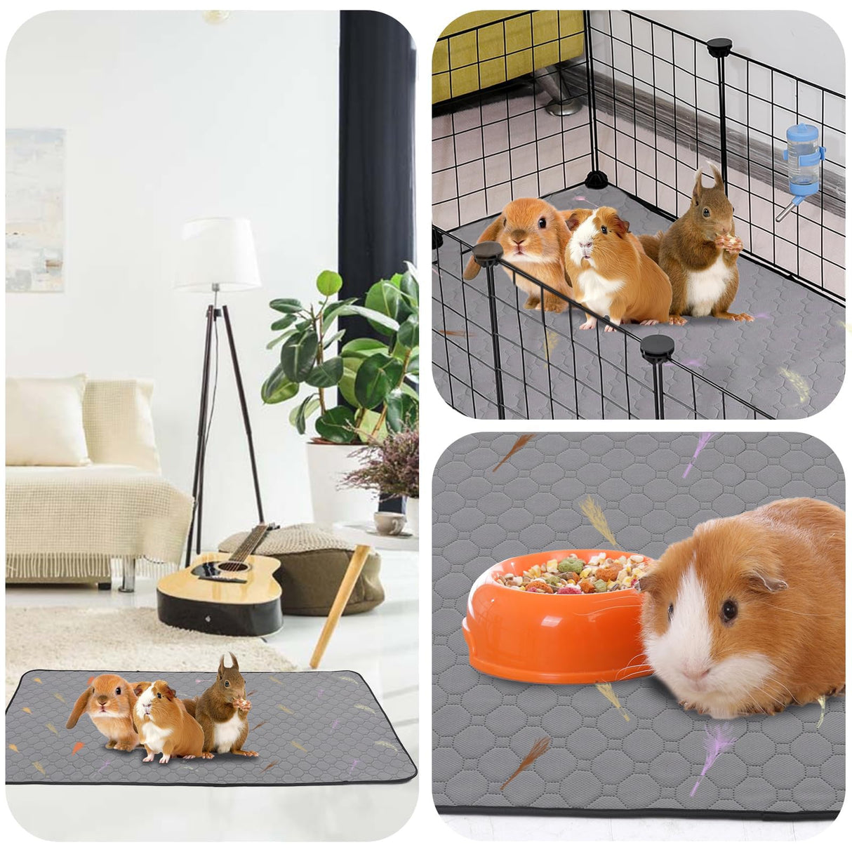 2Pcs Guinea Pig Cage Liners,Guinea Pig Fleece Cage Liners24''X48'' Super Absorbent Washable Pee Pads Reusable for Rabbit Hamster Chinchilla