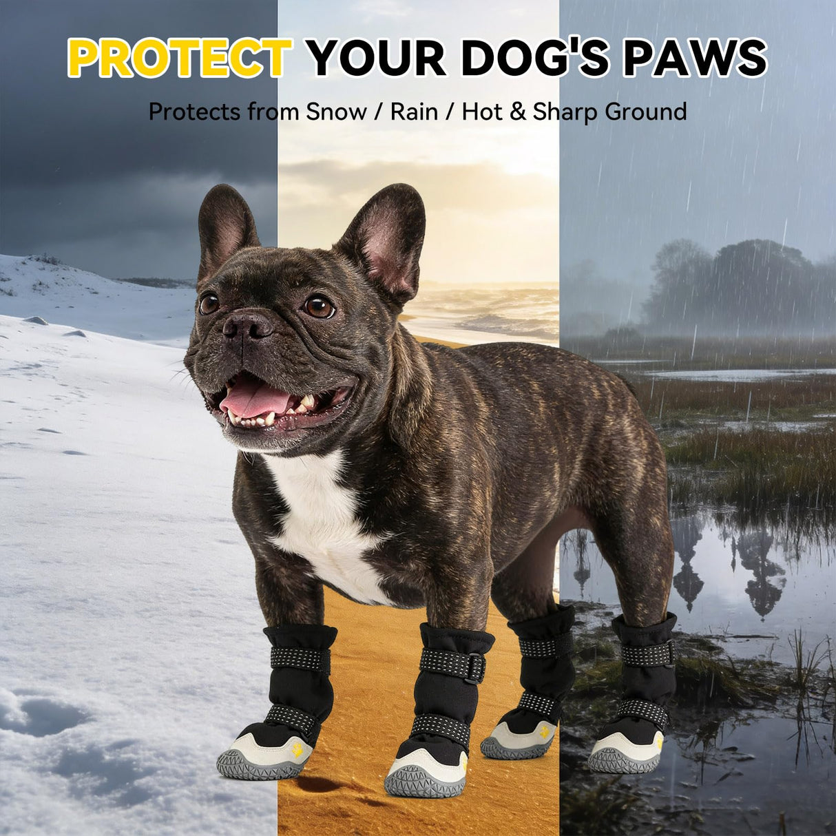 Billionchains Dog Boots for Small to Large Breed, Waterproof Paw Protectors Anti-Slip Dog Winter Shoes with Adjustable Straps, Size 5