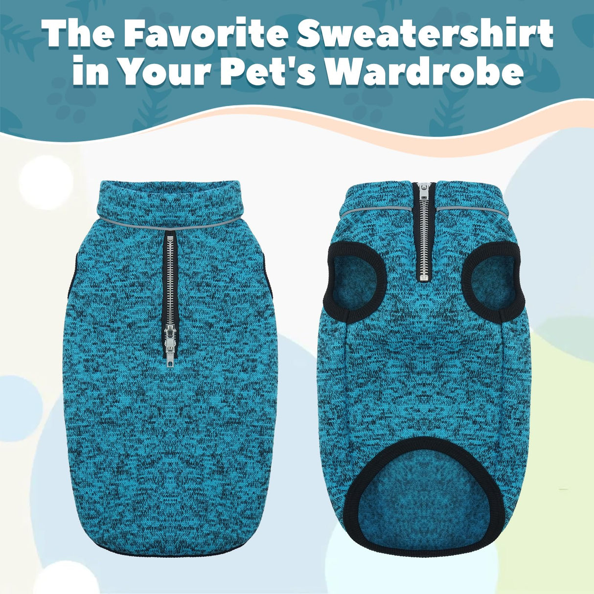 ROZKITCH XXX-Large Dog Sweater with Fleece Lining, Knit Fabric Pet Jacket Jumpsuit, Adjustable Reflective Vest with Zipper Opening on The Back and Neck for Harness, Easy Maintenance Blue, 3XL