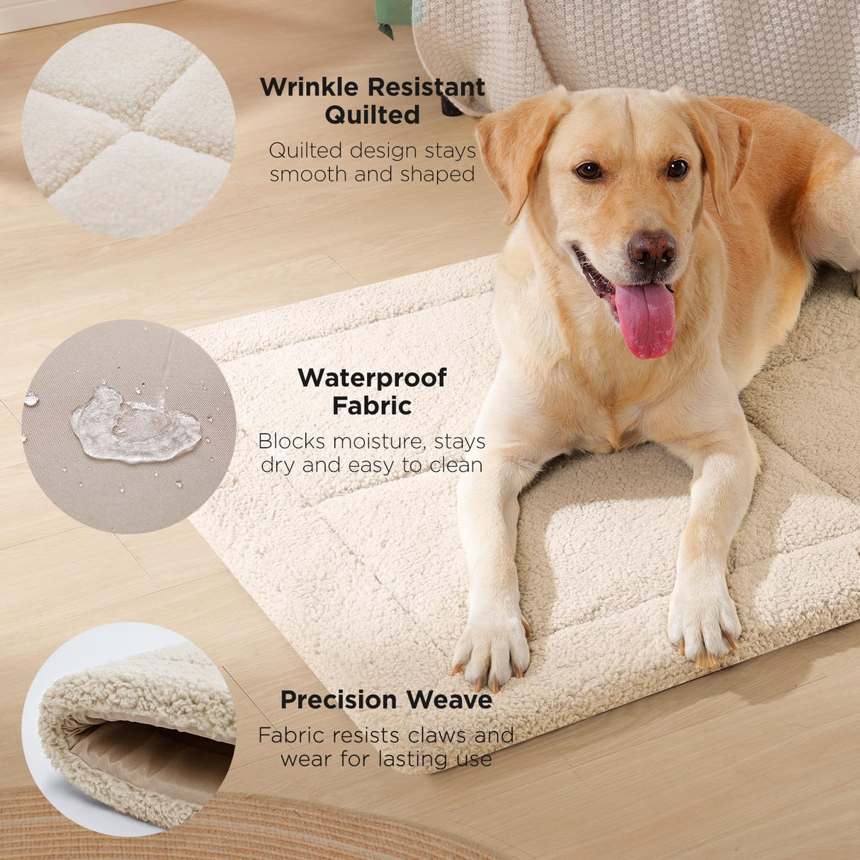 MASSFU Reversible Dog Crate Pad Bed for Large Dogs,Washable & Non-Slip Kennel Pet Mat, High Density Foam and Soft Fleece Cat Bed for Indoor & Outdoor Use, 41" x 28", Cream White