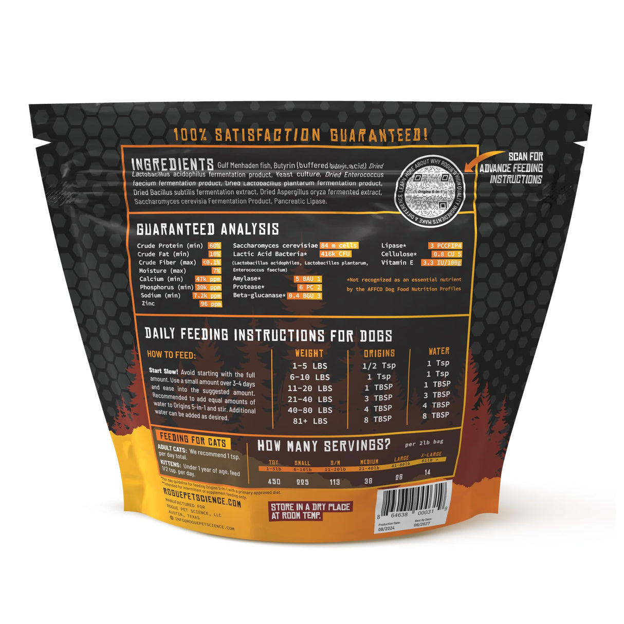 ROGUE PET SCIENCE Origins 5-in-1 Dog Supplement - Powdered Food Topper w/Natural Omega 3 Fish Oil - Supports Healthy Digestion, Skin, and Coat - Helps Reduce Itching & Joint Inflammation (2 lbs)