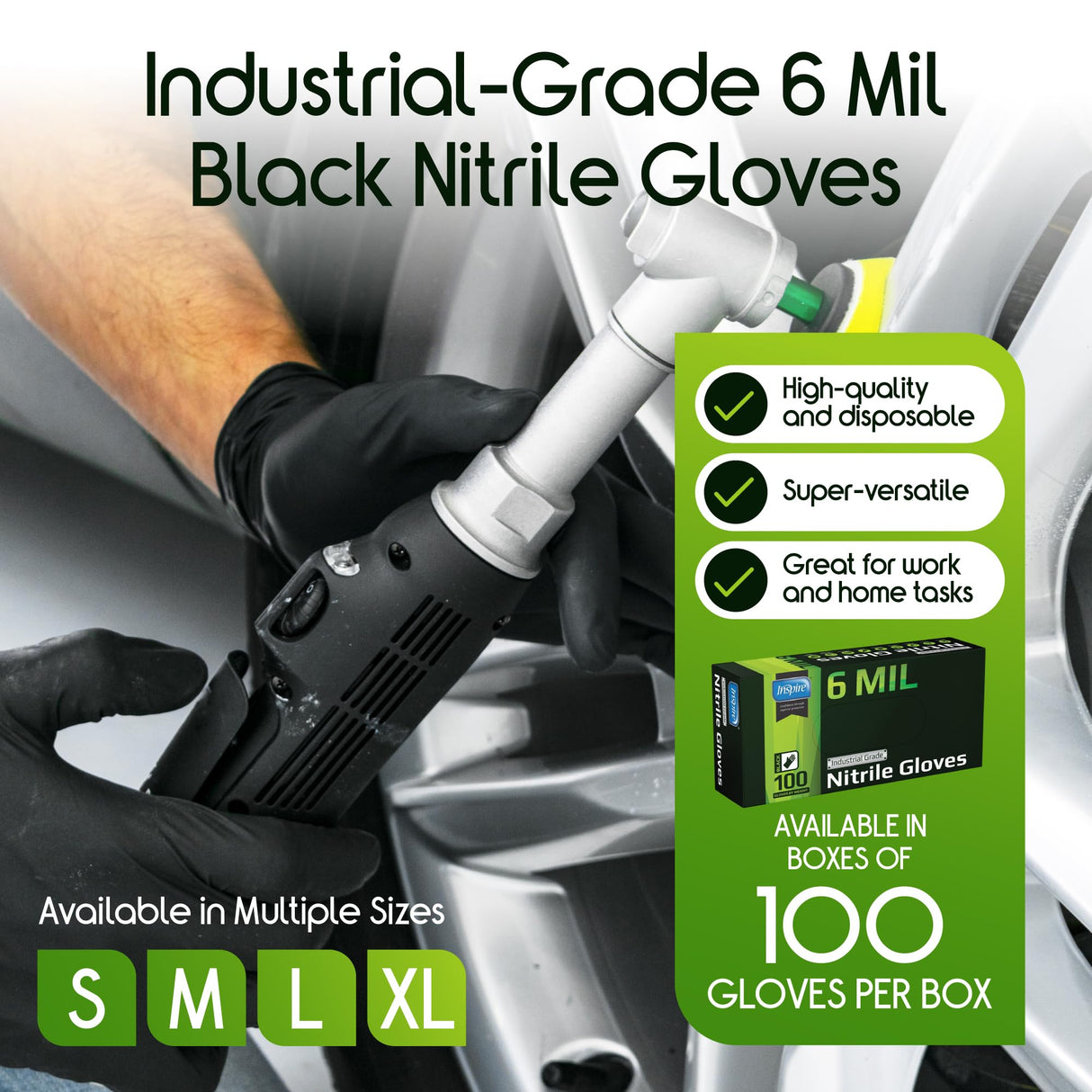 Inspire Black Nitrile Gloves HEAVY DUTY 6 Mil Nitrile Chemical Resistant Medical Cooking Cleaning Disposable Black Gloves (XL, 100, Count)