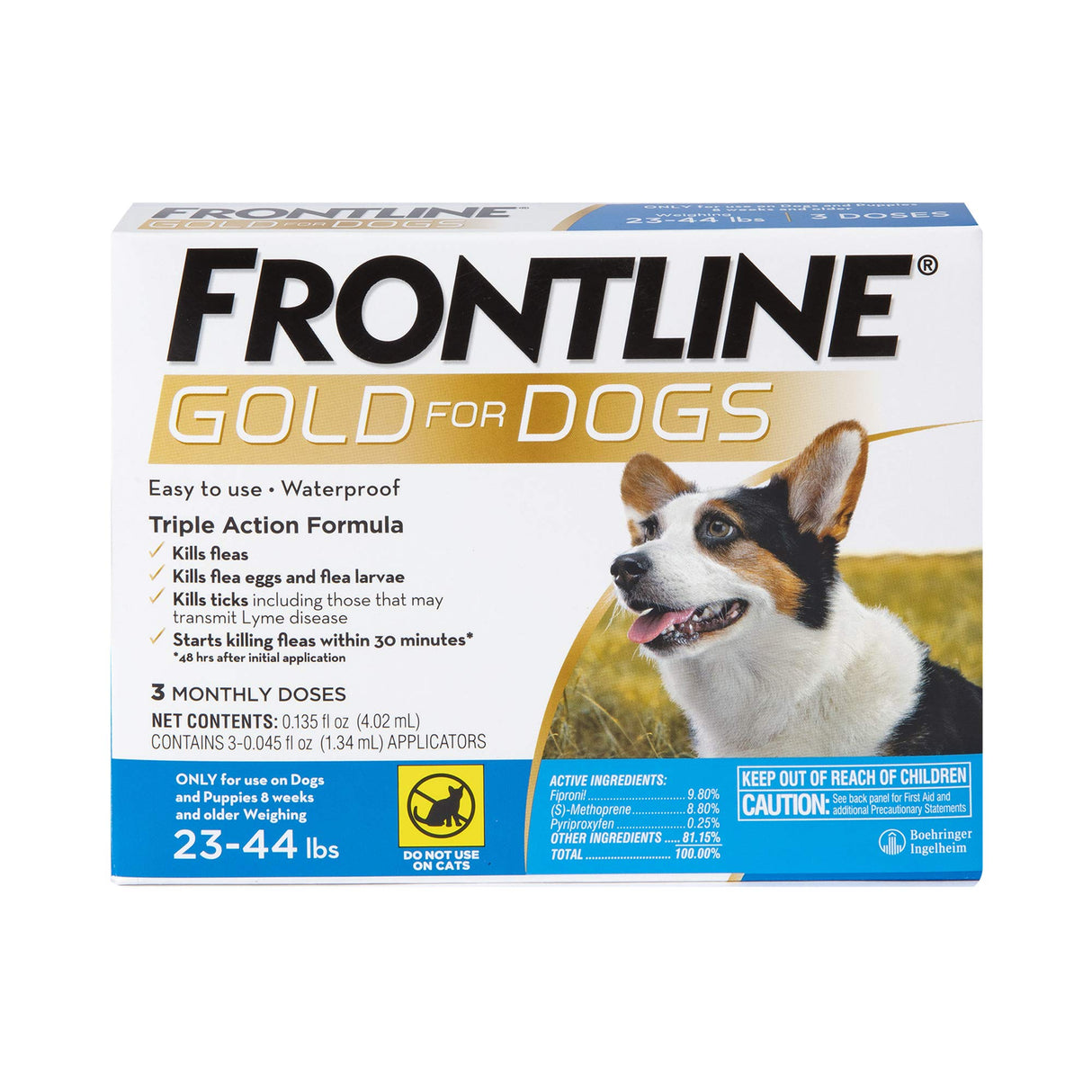 FRONTLINE Gold Flea & Tick Treatment for Medium Dogs Up to 23 to 44 lbs., Pack of 3