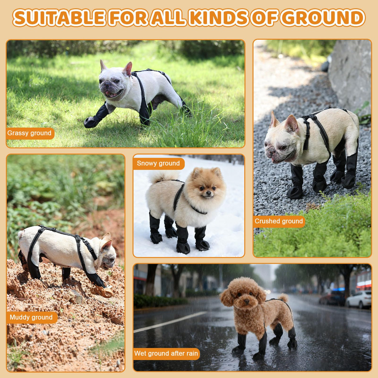 BECEMURU Dog Boots Shoes Leggings with Anti-Slip Sole,Dog Paw Protector, Perfect for Outdoor Walking, Hiking, Waterproof and Anti-Fall Dog Shoes with Adjustable Strap (M)