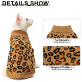 Mihachi Winter Warm Cat Sweater Turtleneck Puppy Pets Sweater Knit Vest Fashion Leopard for Cats Puppy Small Animals Brown Large