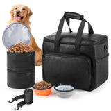 Lasaviin Dog Travel Bag, Leather Travel Pet Bag Set for Dog and Cat, Airline Approved Tote Organizer with Multi-Function Pockets, 2 Food Storage Containers, 2 Collapsible Bowls