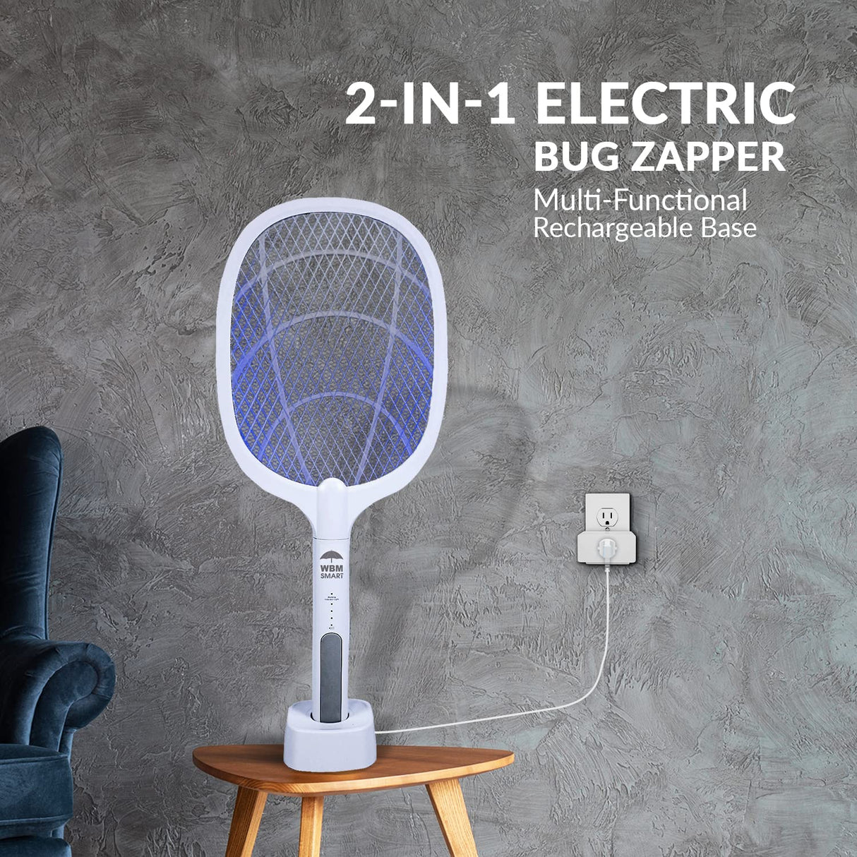 WBM SMART 2 in 1 Electric Bug Zapper, Mosquitoes Trap Lamp & Racket, USB Rechargeable Electric Fly Swatter for Home and Outdoor Powerful Grid 3-Layer Safety Mesh Safe to Touch, Pack of 2