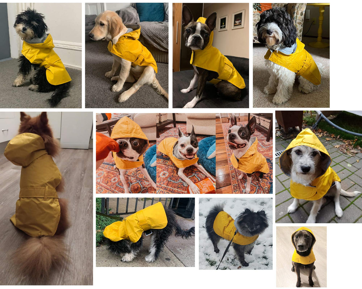 LeerKing Raincoat for Dogs - Hooded with Leash Hole, Waterproof Double Layer Coat Jacket with Lining, 10 Sizes for Small Medium and Large Dogs,Yellow,3XL
