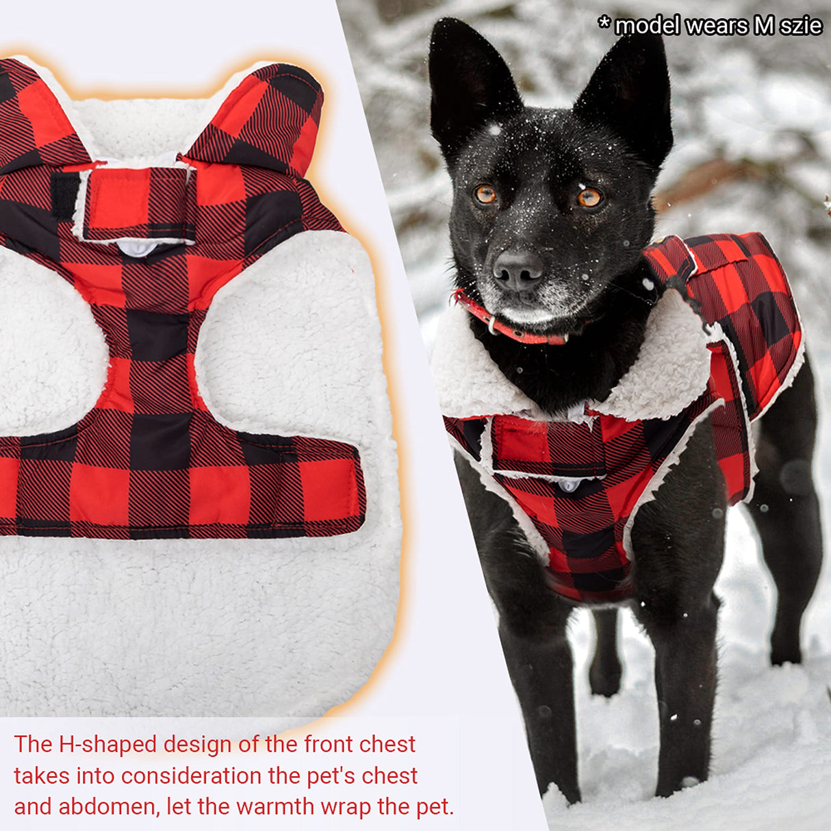 ORZECHKO Dog Winter Coat - Windproof Fleece Warm Thick Dog Jacket Clothes for Cold Weather - Plaid Pet Vest Coat Outfits for Small Medium Large Dogs - Indoor & Outdoor Use (S-XXL)