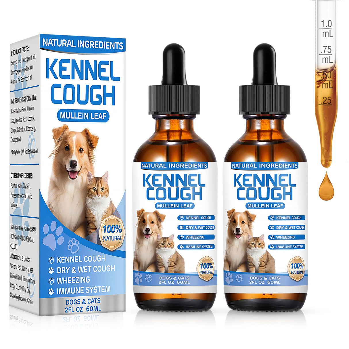 Kennel Cough Herbal Drops for Dogs & Cats,Dog Cough Treatment,Dog Cough Suppressant,Kennel Cough for Dogs,Coughing Treatment Liquid,Cough Treatment for Cats,Natural Cough Supplement for Cat