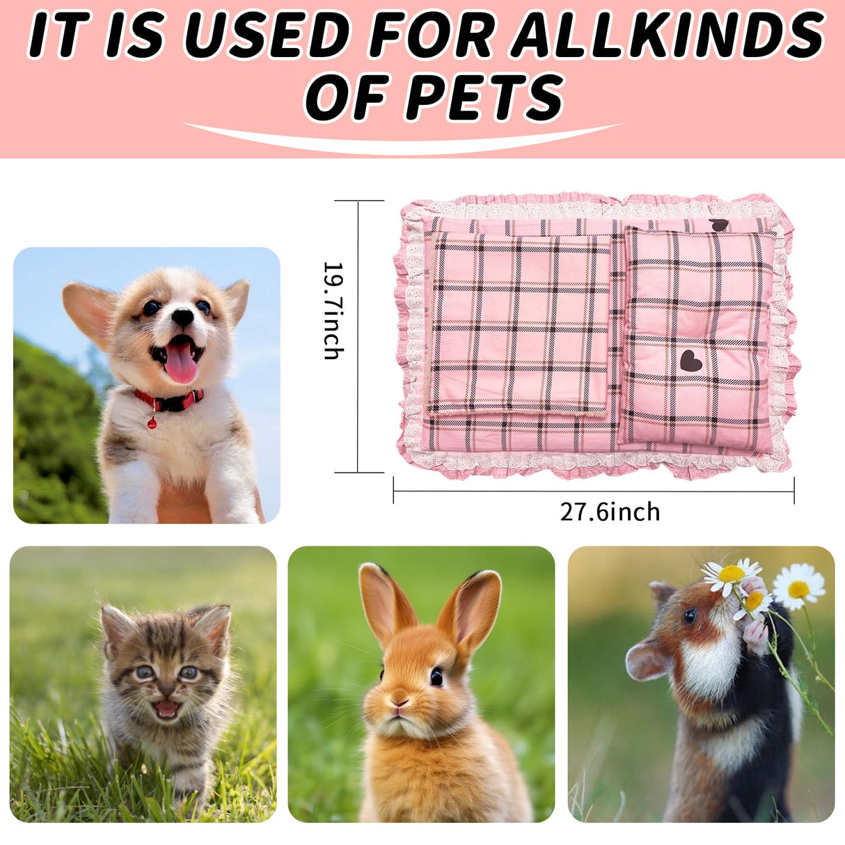 Lukhmelf Pet Stroller Pad, Anti-Slip Bottom, Removable & Washable Dog Pillow & Quilt Set (Pink)