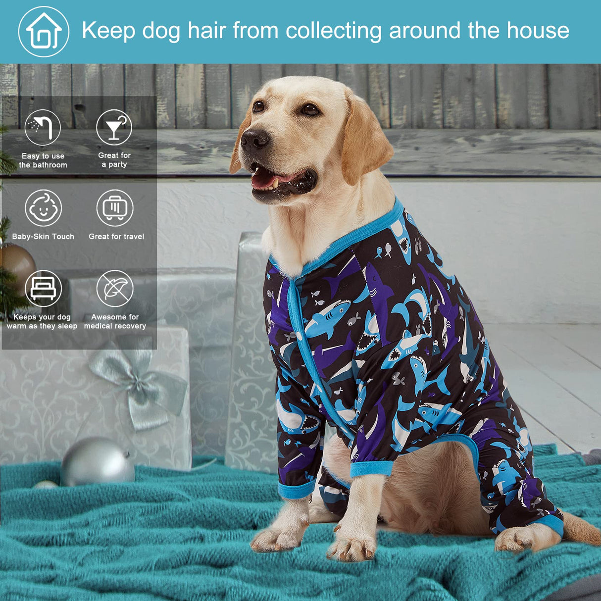 LovinPet Dog Onesies - Pet Anxiety Relief, Anti-Shedding Dog Pajamas, Lightweight Stretchy Fabric, Whale Hello There White Print, Large Dog Pjs, Pitbull Clothes All Season/Large