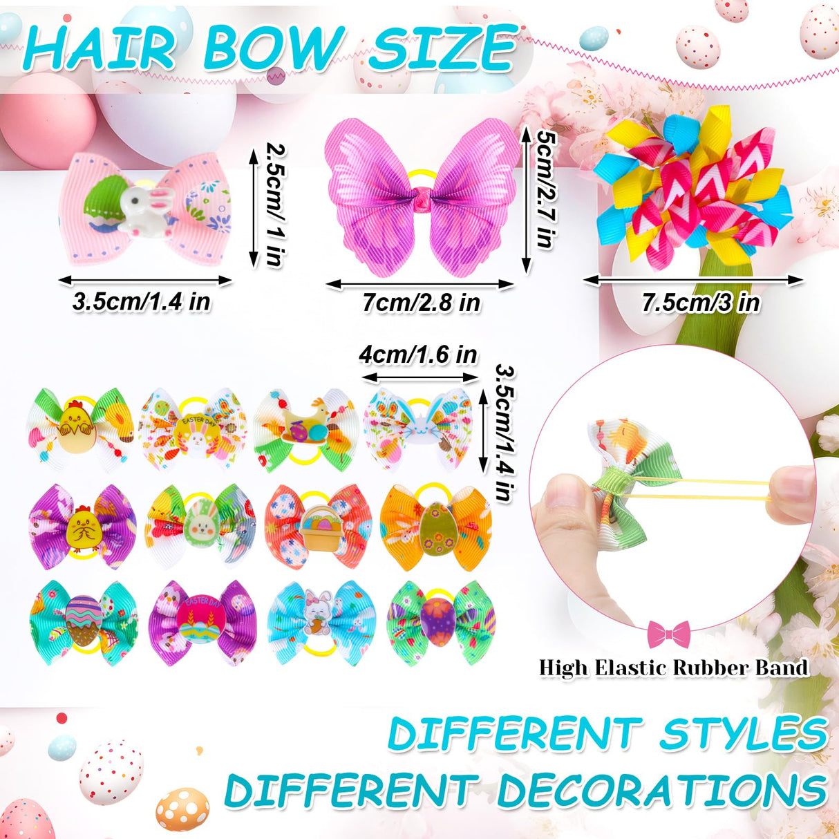 Reginary 70 Pcs Easter Dog Bow Ties Collar Set Adjustable Grooming Hair Bows Rabbit Eggs Butterfly Rhinestone Pattern Neckties for Spring Easter Puppy Cat Supplies