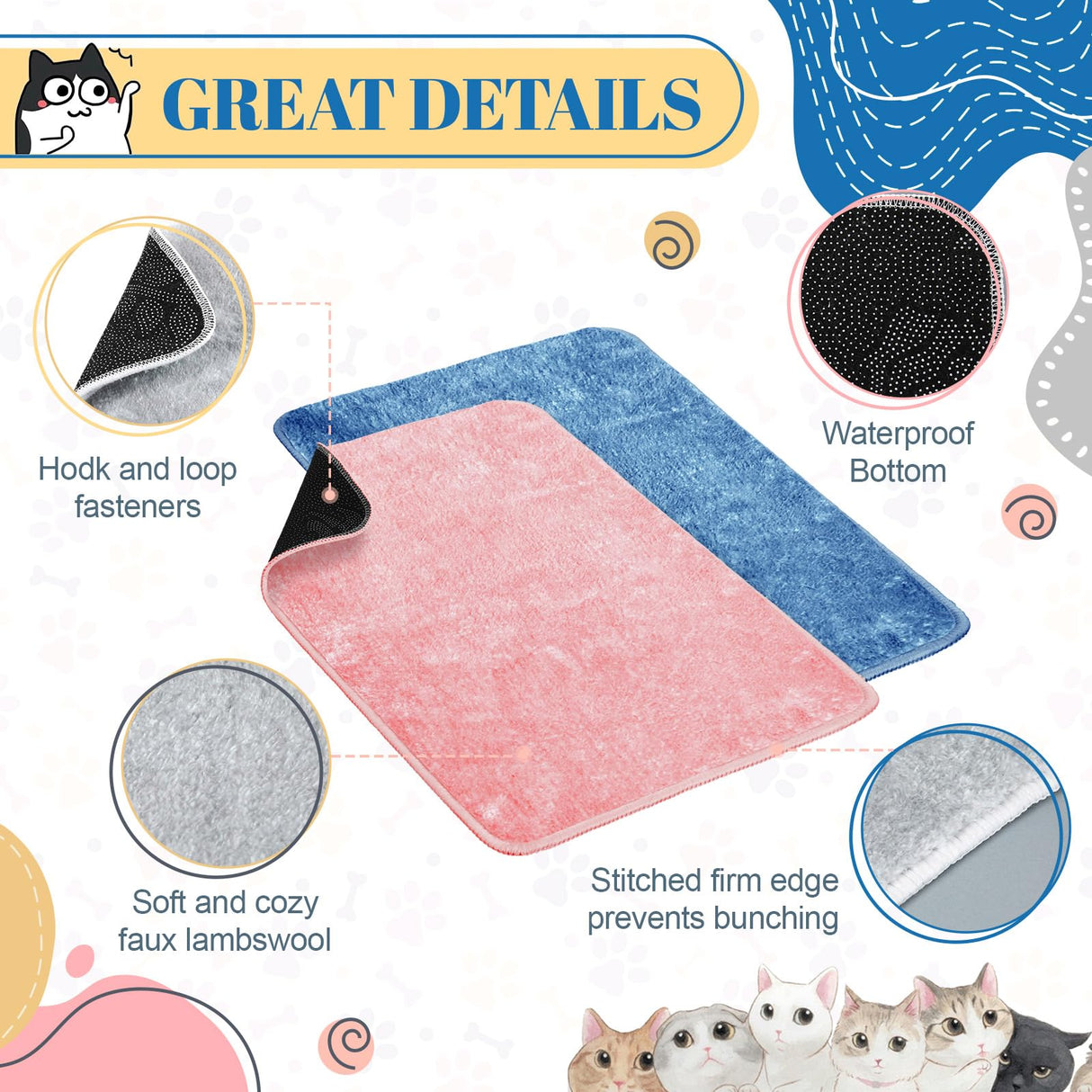 Drydiet 4 Pcs Pet Carrier Pad Travel Pet Reversible Dog Mat Replacement Liners for Travel Dog Bed Pad Washable Plush Double Sided Bed Mat for Cat Kennel Crate(Colorful,17 x 11 Inch)
