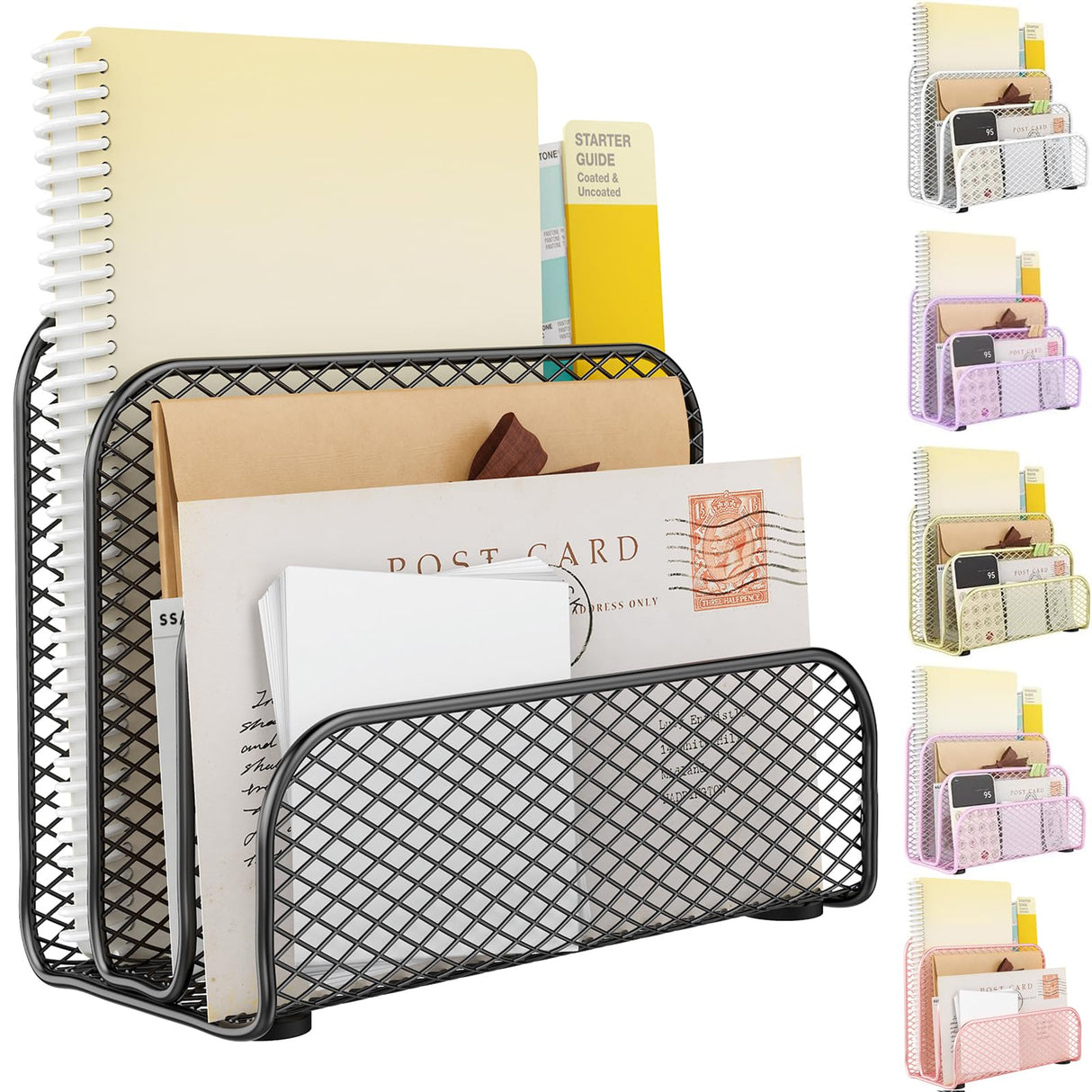 gianotter Mail Organizer Countertop, Book Shelf,Metal File Holder with 3-Slot, Book Shelf, Bill Organizer for Office Receipts and Letter Paper Storage (Black)