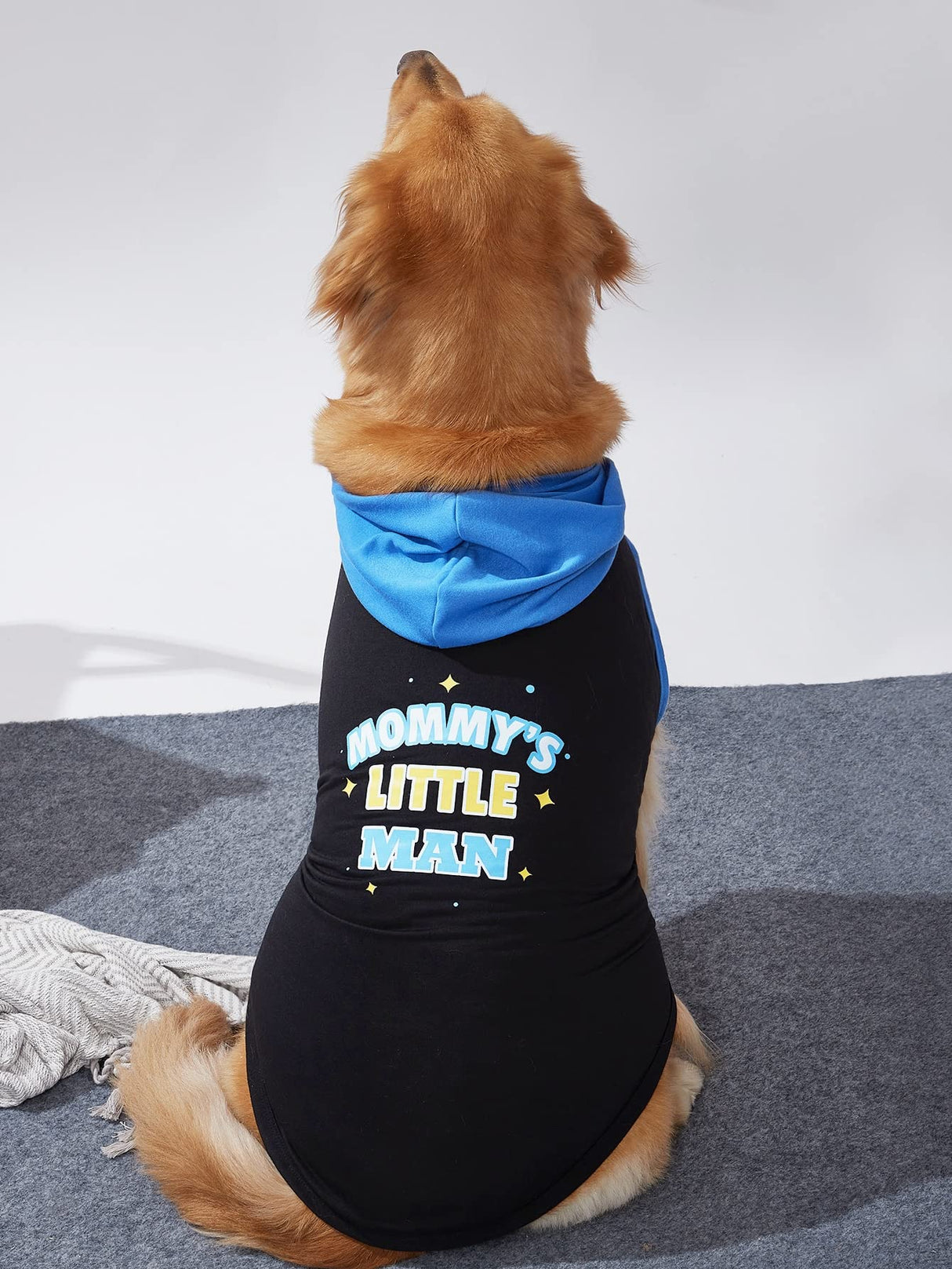 QWINEE Mom Boy Dog Hooded Tank Tops Letter Print Cat Puppy Hoodie Vest Sleeveless Pullover Dog Shirt Stretchy Pet Clothes for Small Medium Large Cats Dogs Kitten Blue L