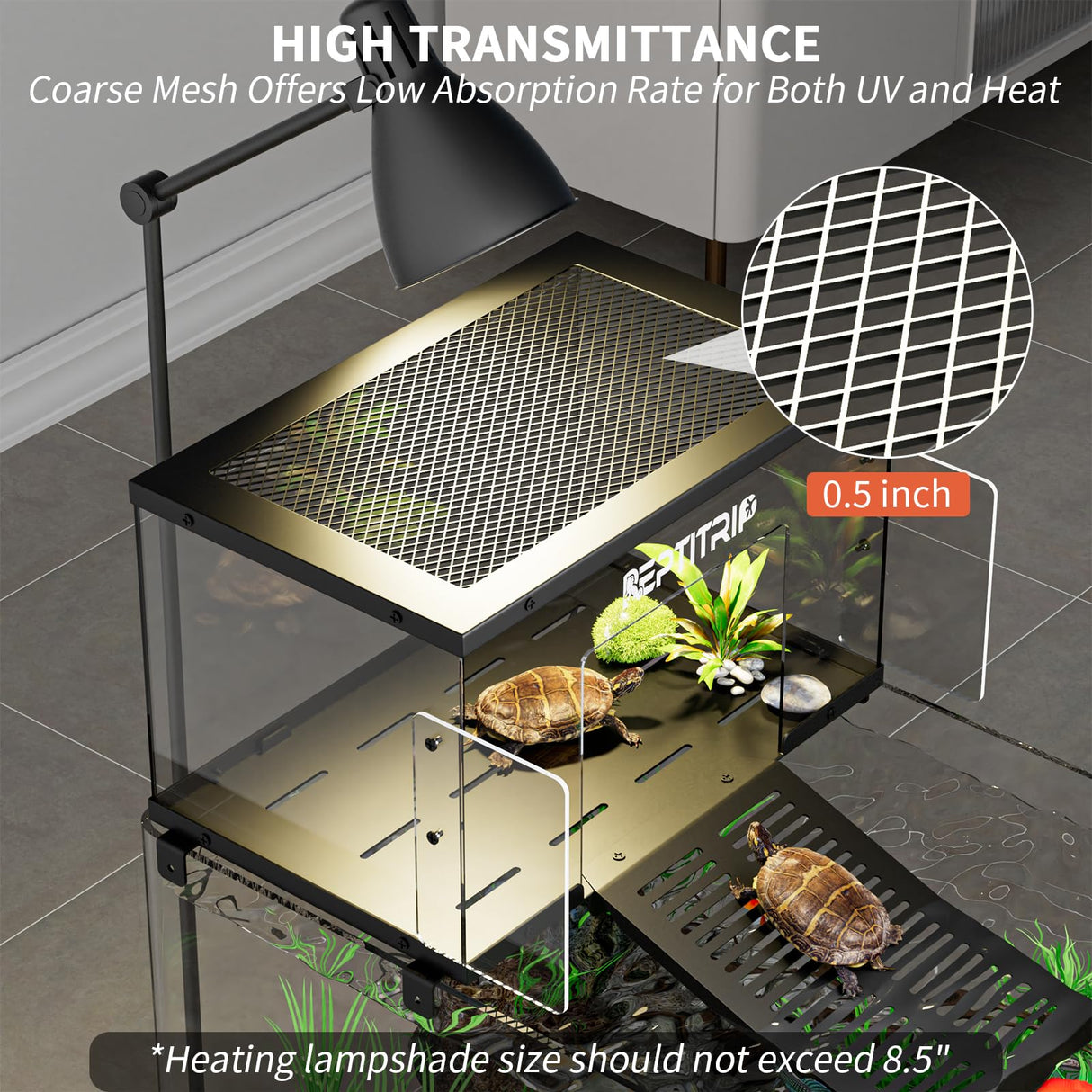 Turtle Basking Platform & Dock - Stainless Steel Turtle Ramp, Non-Slip Surface - Fits 10-13 Inch Wide Aquariums