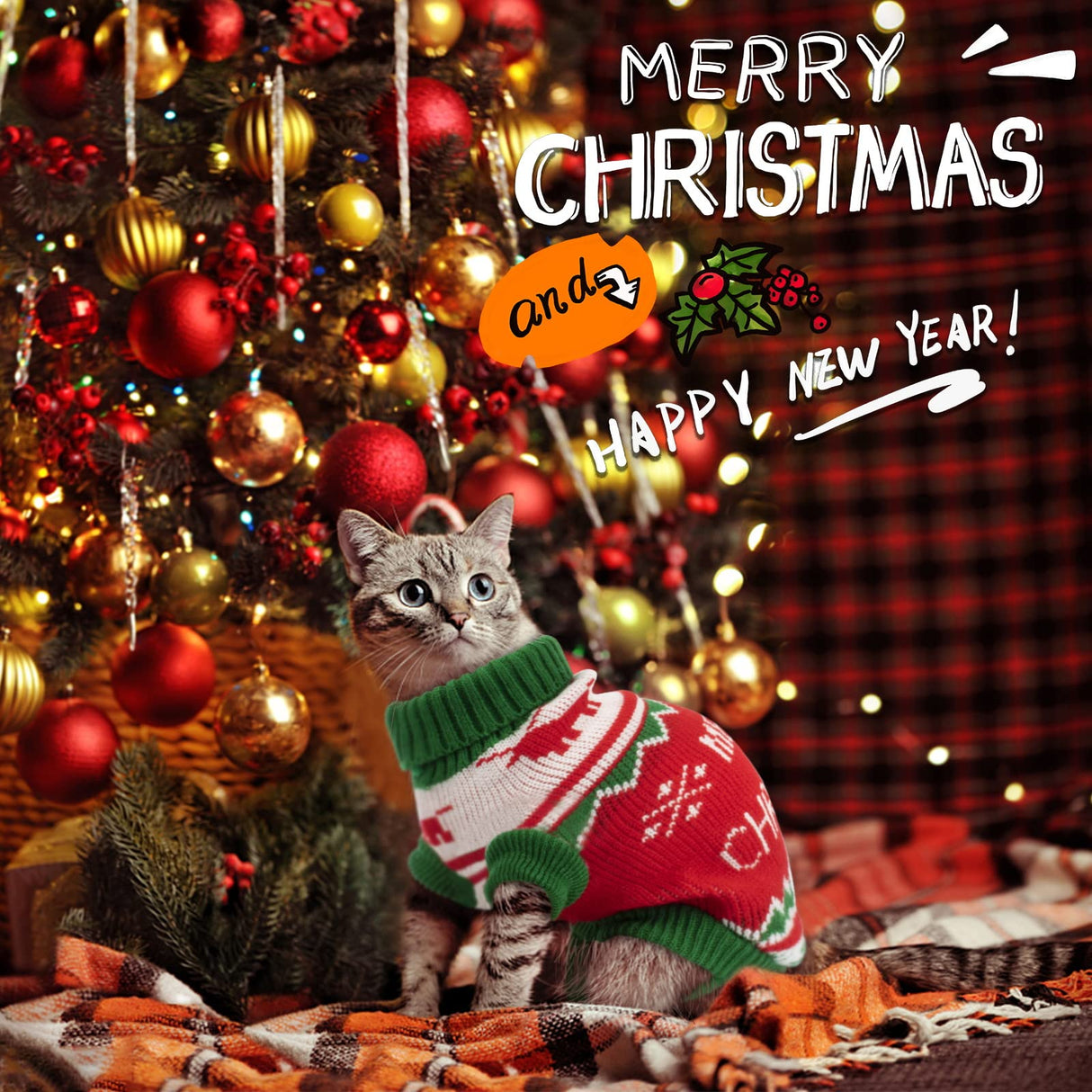 BWOGUE 2 Packs Cat Christmas Sweater Christmas Dog Sweaters Pet Cat Winter Knitwear Warm Clothes Pet Reindeer Snowflake Pet Sweaters for Kittys and Small Dogs