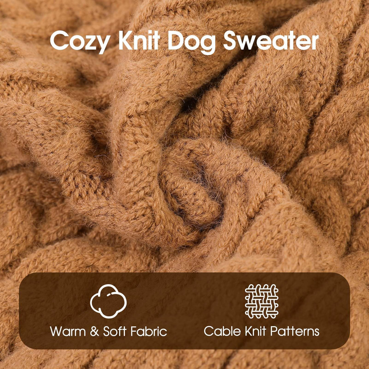 SAWMONG Dog Sweater, Dog Sweaters for Small Dogs Girls Boys, Pullover Turtleneck Knitted Doggy Sweatshirt, Cold Weather Pet Clothes（Khaki, Small
