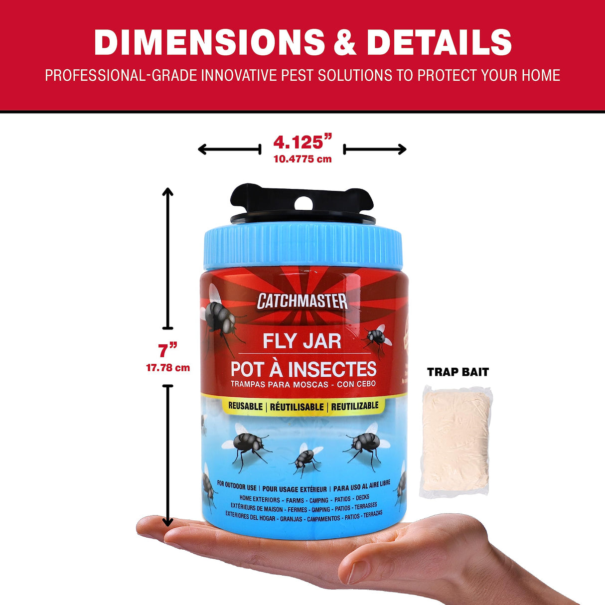 Catchmaster Reusable Fly Traps Outdoor Jar 6-Pack, Bug Catcher and Flying Insect Trap with Natural Attractant for Pest Control, Pet Safe, Non Toxic Bulk Fly Bait Traps