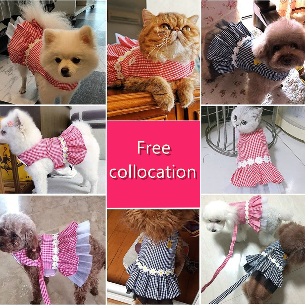 Small Dog Dress with Leash Set Adjustable Dog Harness Dress with D Ring Breathable Walk Doggie Outfits for Puppy Girl and Cat (S,Pink)