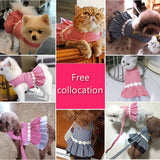 Small Dog Dress with Leash Set Adjustable Dog Harness Dress with D Ring Breathable Walk Doggie Outfits for Puppy Girl and Cat (S,Pink)