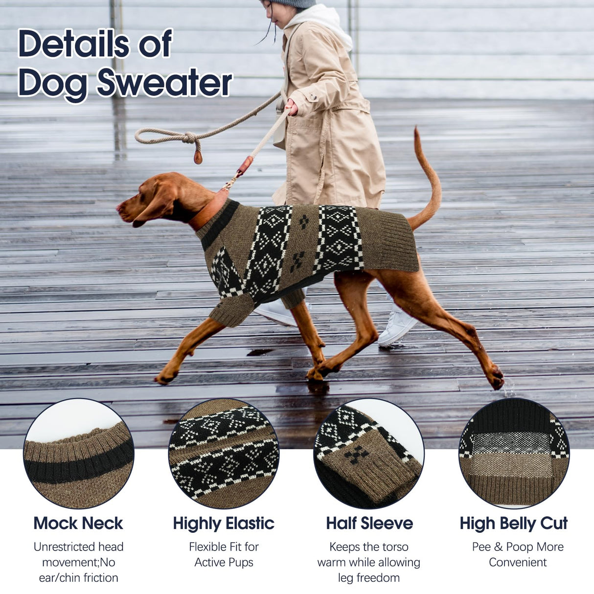 IECOii Male Dog Sweater,Thick Knitted Dog Sweaters for Small Medium Dogs Boy,Mid Neck Knitwear Extra Warm Pullover for Cold Weather,Cozy & Stretchy for Active Dogs, French Bulldog Sweater, Brown, M