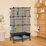 VISCOO Upgraded Encrypted 46-Inch Bird Cage, with Wooden Perches, Metal Parakeet Cage with Slide-Out Tray, Water Bottle&Feeder, Bird Cages for Parrot,Parakeets,Cockatiel,Lovebird,Small Mid-Sized Birds