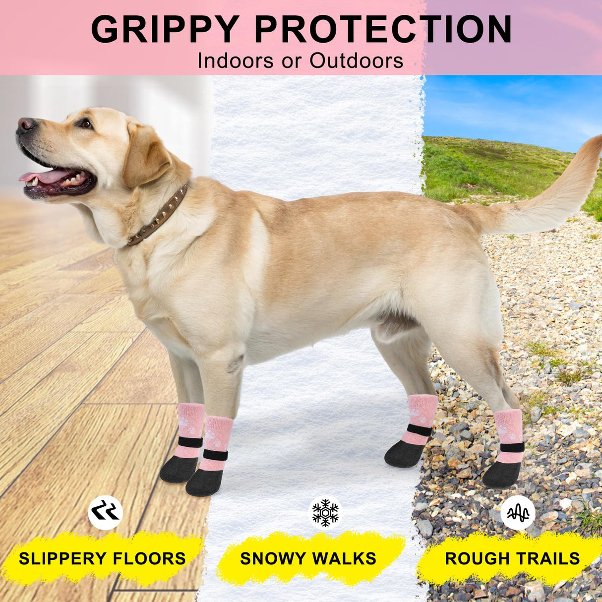 BEAUTYZOO Dog Boots - Warm & Waterproof Dog Booties & Paw Protectors, Anti-Slip for Hardwood Floor, Small to Senior Sizes, Pink