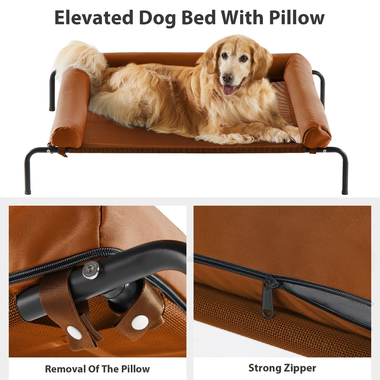 RRPETHOME Large Elevated Cooling Dog Bed, Raised Dog Cot Beds for Large Dogs, Elevated Outdoor Pet Cot, Chew Proof Portable Cooling Pet Cot with Skid-Resistant Feet and Breathable Mesh