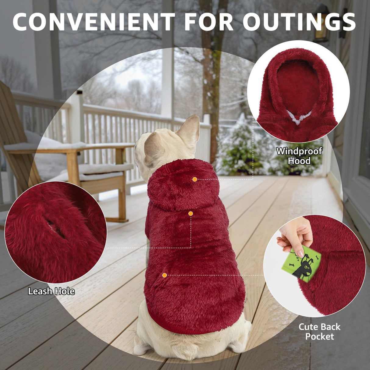 SCENEREAL Fleece Dog Sweaters Hoodie for Small Medium Large Dogs Girls Boys, Plush Fuzzy Dog Clothes Hoodies with Leash Hole, Winter/Fall Puppy Cold Weather Coat, Sherpa Hooded Sweatshirt, Burgundy SM