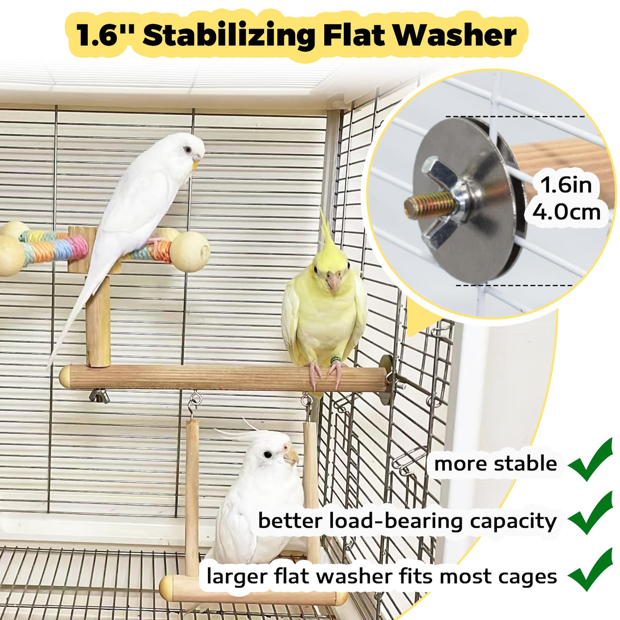 Jevnd Bird Perch & Swing Toy Combo, Bird Toys for Parrots with 360° Spin Function, Hanging Parakeet Swing Birds Cage Accessories Toys, Multi-functional Wooden Birds Activity Gym for Cockatiel Lovebird