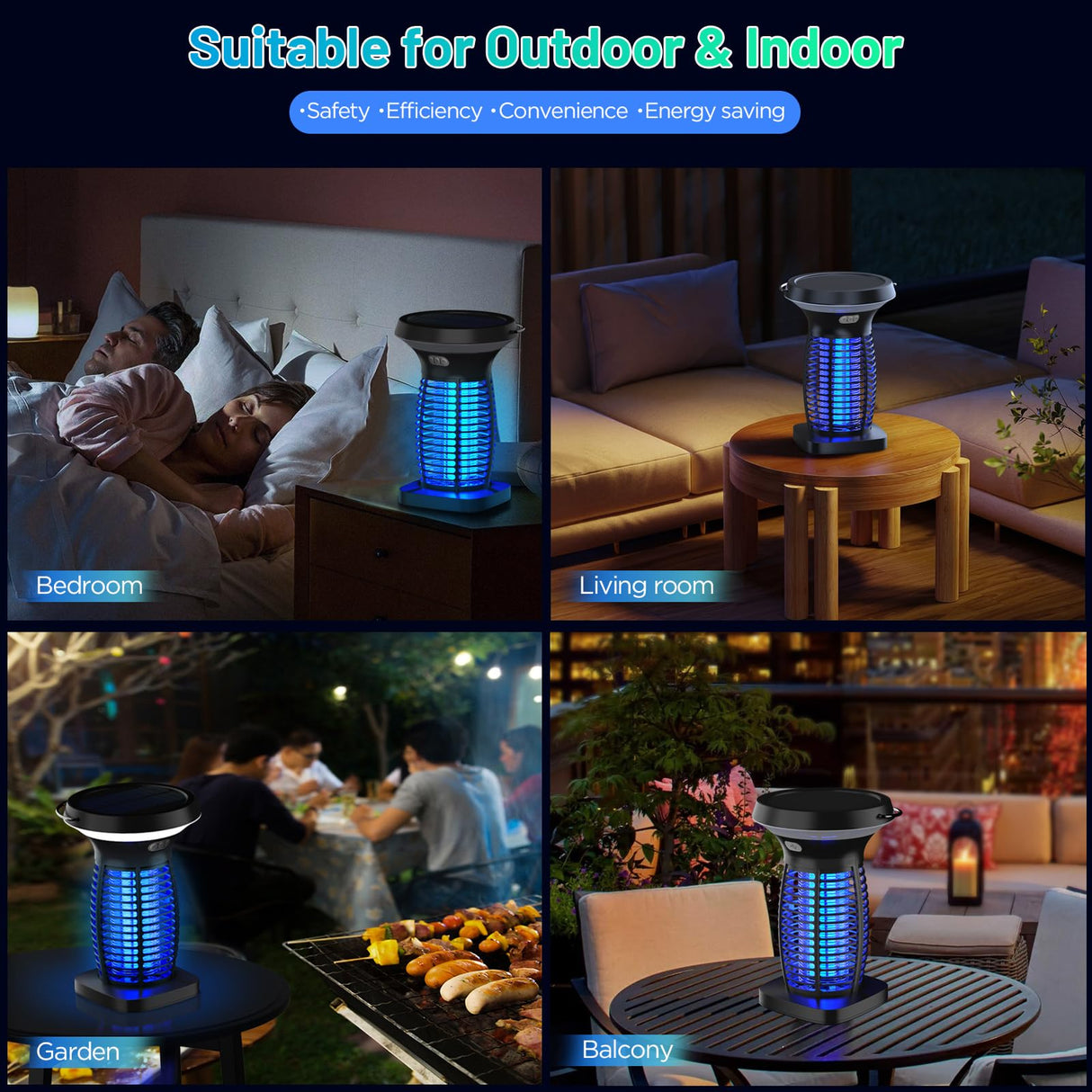 Jinyeda Solar Bug Zapper, 3500V Mosquito Zapper for Outdoor Indoor, USB Rechargeable Night Bug Lights Fly Zapper, IP66 Waterproof Electric Mosquito Killer Lamp for Home, Backyard, Patio, Camping