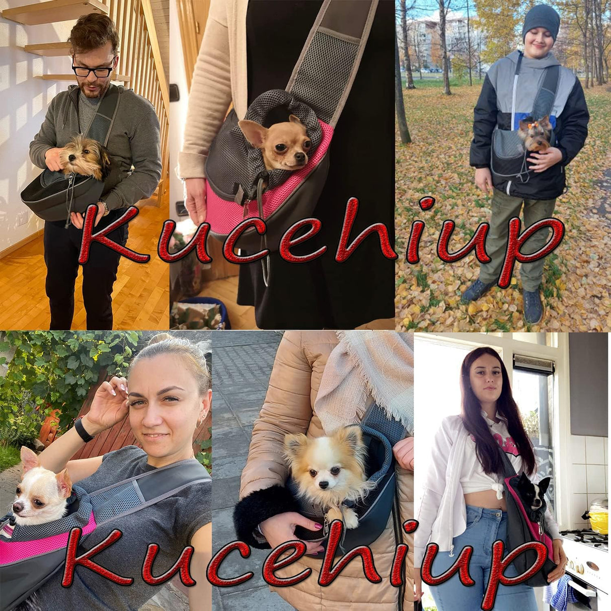 Kucehiup Pet Sling Carrier for Small Dogs Cats Breathable Mesh Travelling Hands-Free Puppy Backpack(Fits Approximately 3 lbs to 6 lb Pets)(Black)