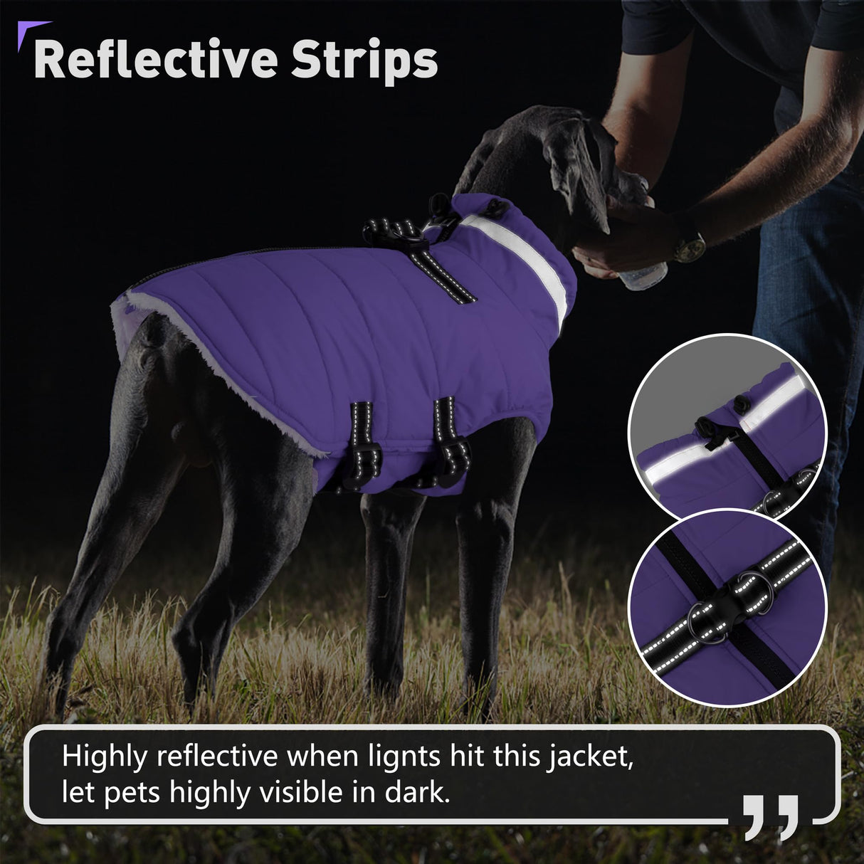 Dogcheer Dog Coat with Harness, Waterproof Dog Jacket Adjustable Winter Coat with Zipper, Christmas Puppy Snow Jacket Fleece Sweater for Small Medium Large Dogs - Taro Purple 3XL