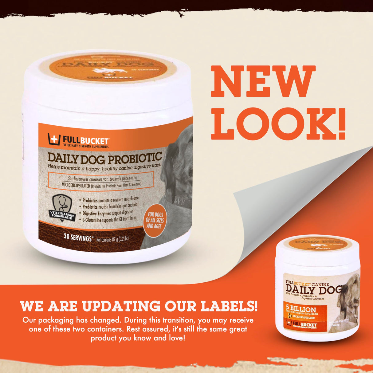 FullBucket Daily Dog Probiotic 30 Servings - Support Natural Digestion, Treat & Prevent Diarrhea - Probiotics, Prebiotics & Digestive Enzymes All in One Tasty Probiotic Powder for Dogs