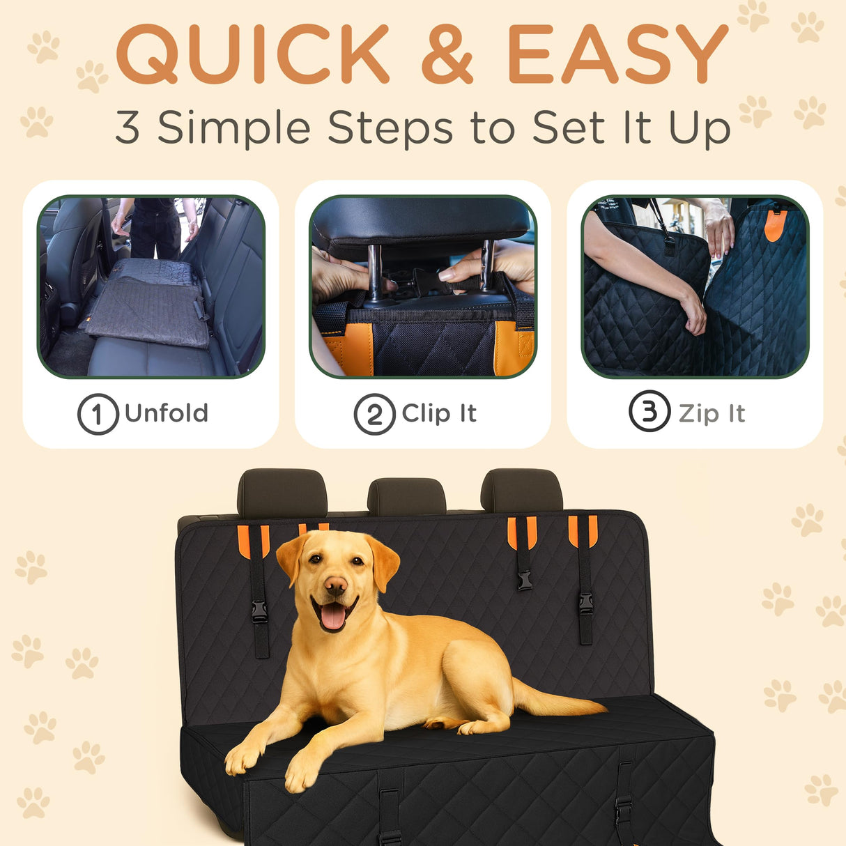 Breezy2Nest Pet Seat Cover for Back Seat – Waterproof Backseat Cover for Dogs in Car with Mesh Window, Oxford Fabric, Storage Pocket, Side Flaps & Carry Handles