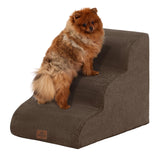 Joydeco Dog Stairs for Bed 17.1" H, 3-Step Pet Steps for Small Dogs and Cats, Dog Steps for High Bed, Non-Slip Balanced Ramp Indoor Pet Stairs, Brown