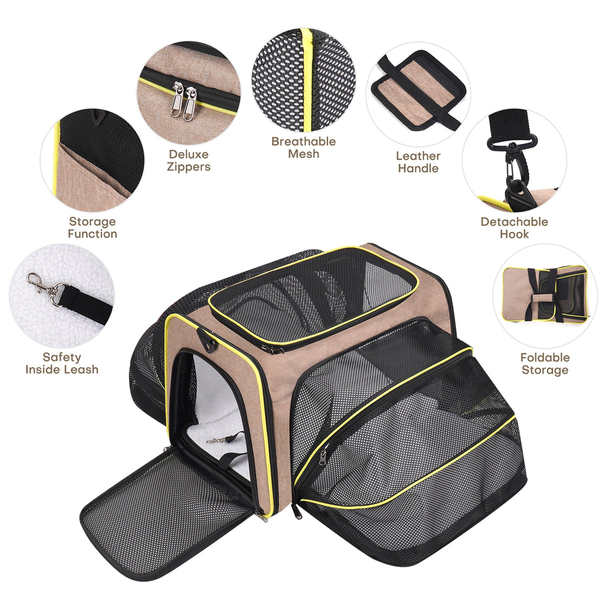 Premium Pet Carrier – Dog & Cat Travel Bag, Airline Approved, Soft-Sided Design for Small to Large Pets, TSA Compliant, Expandable & Collapsible (Brown)