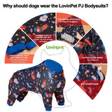 LovinPet Large Big Dog Pajamas - Anxiety Calming Dog Onesie, Pet Pajamas for Dogs, Lightweight Stretchy 4 Legged Style Large Dog Jammies, Space Animals Black Print, Pet Pjs,Black XL