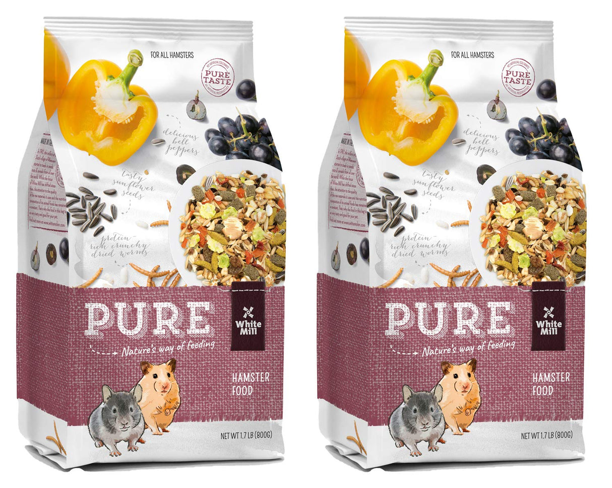 Witte Molen Pure Hamster Food Seed Mixture Mealworms, Sunflower Seeds, Puffed Rice, Grape Nuts, No Artificial Preservatives Dry Food, 1.7 lbs (2 Pack)