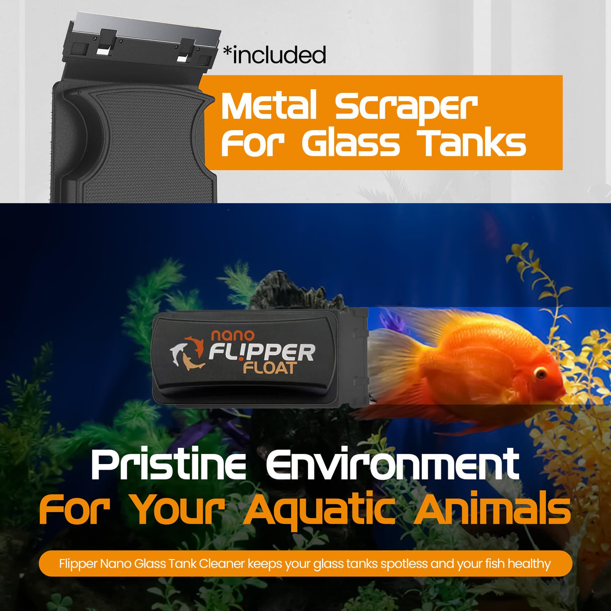FLIPPER Float Nano Magnetic Aquarium Cleaner – 2-in-1 Flip Scrubber and Scraper, Floating Design with Strong Magnets for Algae and Debris Removal on Small Glass Tanks up to 1/4" (6mm)
