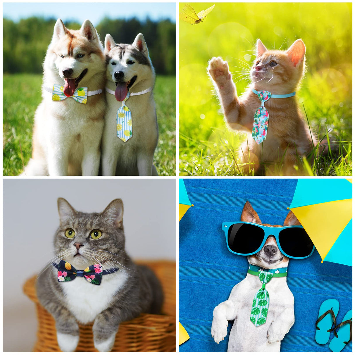 Saintrygo 50 Pcs Dog Bow Ties Collars Set Include 25 Dog Neckties and 25 Puppy Bowties, Adjustable Pet Ties Grooming for Small Medium Large Cats Pets Supply Hawaii Summer Accessories