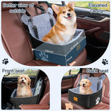Dog car Seats for Small/Medium Dogs up to 33lbs- Washable, Waterproof, Dog Booster & car Seats with 2 Easy-Install Safety Belts, Non-Slip Base & Storage Pocket(Grey Black).